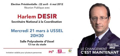 Réunion publique à Ussel mercredi 21 mars avec Harlem Désir